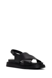 صندل زنانه مشکی بندی چرمی راحتی دری مد