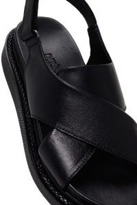 صندل زنانه مشکی بندی چرمی راحتی دری مد