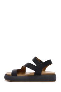 صندل زنانه مشکی بندی کفی ضخیم چرمی دری مد