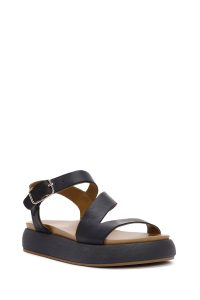 صندل زنانه مشکی بندی کفی ضخیم چرمی دری مد