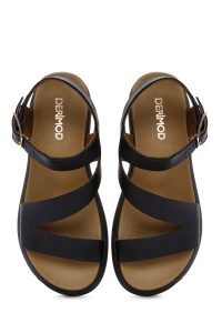 صندل زنانه مشکی بندی کفی ضخیم چرمی دری مد