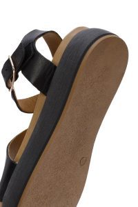 صندل زنانه مشکی بندی کفی ضخیم چرمی دری مد