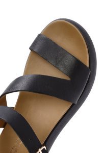 صندل زنانه مشکی بندی کفی ضخیم چرمی دری مد