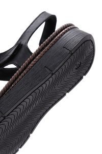 صندل زنانه مشکی بندی کفی ضخیم چرمی راحتی دری مد