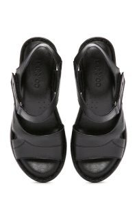 صندل زنانه مشکی بندی کفی ضخیم چرمی راحتی دری مد