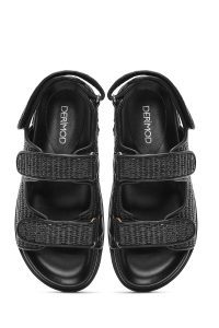 صندل زنانه مشکی بندی کنفی دری مد