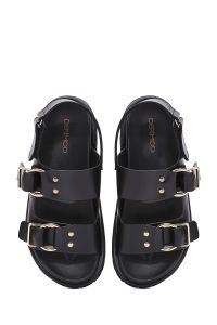 صندل زنانه مشکی تخت ضخیم بندی دری مد