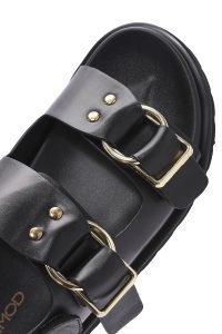 صندل زنانه مشکی تخت ضخیم بندی دری مد