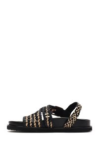 صندل زنانه مشکی حصیری چرم بندی دری مد