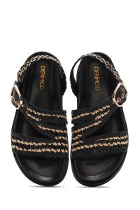 صندل زنانه مشکی حصیری چرم بندی دری مد