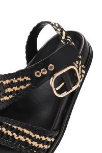 صندل زنانه مشکی حصیری چرم بندی دری مد