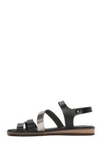 صندل زنانه مشکی سگک‌دار چرم متالیک مدل بدروم دری مد