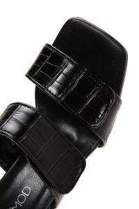 صندل زنانه مشکی طرح کروکدیل پاشنه‌ضخیم دری مد