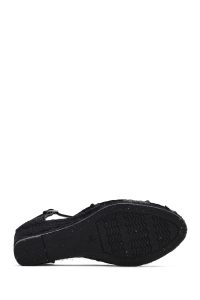 صندل زنانه مشکی لژدار اسپادریل طرح‌دار بنددار دری مد