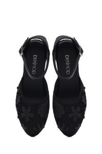 صندل زنانه مشکی لژدار اسپادریل طرح‌دار بنددار دری مد