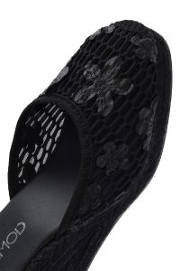 صندل زنانه مشکی لژدار اسپادریل طرح‌دار بنددار دری مد