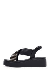 صندل زنانه مشکی لژدار نگین‌دار دری مد