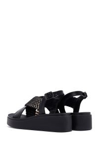 صندل زنانه مشکی لژدار نگین‌دار دری مد