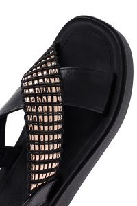 صندل زنانه مشکی لژدار نگین‌دار دری مد