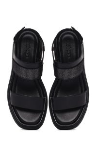 صندل زنانه مشکی لژدار چرمی دری مد