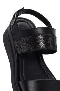 صندل زنانه مشکی لژدار چرمی دری مد