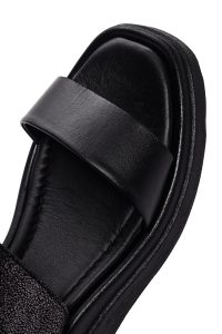 صندل زنانه مشکی لژدار چرمی دری مد