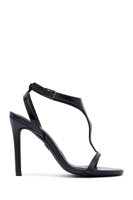 صندل زنانه مشکی مچی سگک‌دار پاشنه‌بلند نازک دری مد