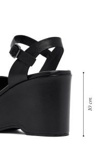 صندل زنانه مشکی مچی سگک‌دار پاشنه‌بلند ضخیم دری مد