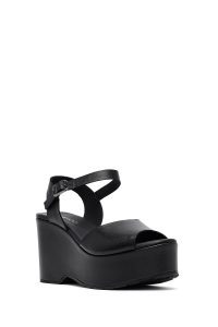 صندل زنانه مشکی مچی سگک‌دار پاشنه‌بلند ضخیم دری مد