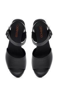 صندل زنانه مشکی مچی سگک‌دار پاشنه‌بلند ضخیم دری مد