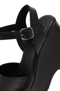 صندل زنانه مشکی مچی سگک‌دار پاشنه‌بلند ضخیم دری مد