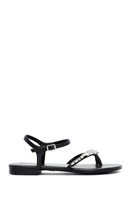 صندل زنانه مشکی نگین‌دار انگشتی دری مد