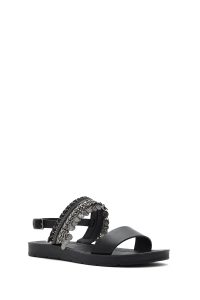 صندل زنانه مشکی نگین‌دار با بند پشت پا دری مد