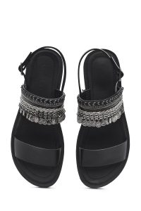 صندل زنانه مشکی نگین‌دار با بند پشت پا دری مد