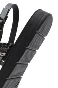 صندل زنانه مشکی نگین‌دار با بند پشت پا دری مد