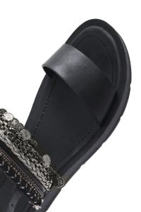 صندل زنانه مشکی نگین‌دار با بند پشت پا دری مد