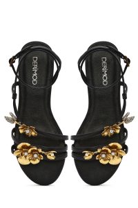 صندل زنانه مشکی نگین‌دار بنددار دری مد