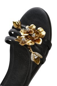 صندل زنانه مشکی نگین‌دار بنددار دری مد