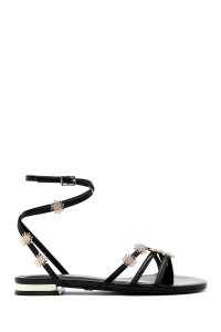 صندل زنانه مشکی نگین‌دار بنددار دری مد