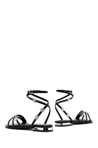 صندل زنانه مشکی نگین‌دار بنددار دری مد