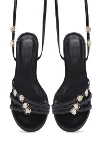 صندل زنانه مشکی نگین‌دار بنددار دری مد