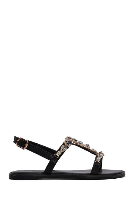 صندل زنانه مشکی نگین‌دار دری مد