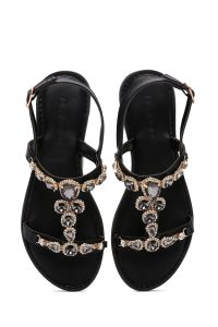 صندل زنانه مشکی نگین‌دار دری مد