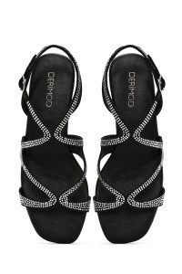 صندل زنانه مشکی نگین‌دار سگک‌دار دری مد