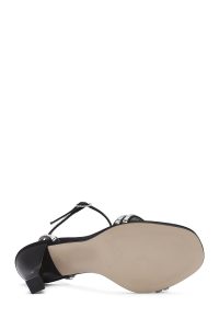 صندل زنانه مشکی نگین‌دار پاشنه‌نازک بنددار دری مد