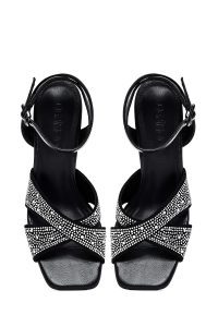 صندل زنانه مشکی نگین‌دار پاشنه‌نازک بنددار دری مد