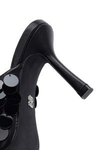 صندل زنانه مشکی پاشنه نازک پولکی دری مد