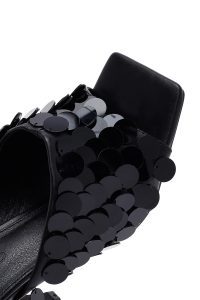 صندل زنانه مشکی پاشنه نازک پولکی دری مد