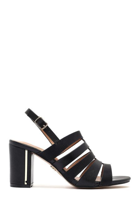 صندل زنانه مشکی پاشنه‌ضخیم بنددار دری مد