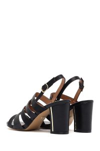 صندل زنانه مشکی پاشنه‌ضخیم بنددار دری مد